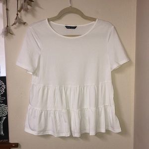 White Ruffle Hem Top